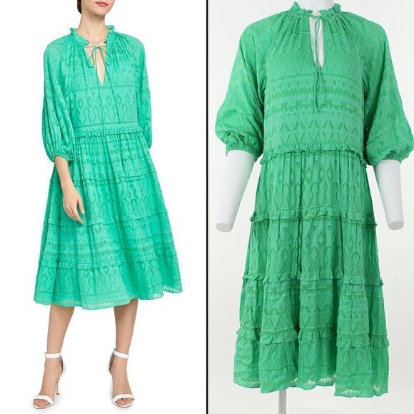 Alice + Olivia by Stacey Bendet  Layla Ruffle-Trim Geometric Peasant Dress - Picture 1 of 5
